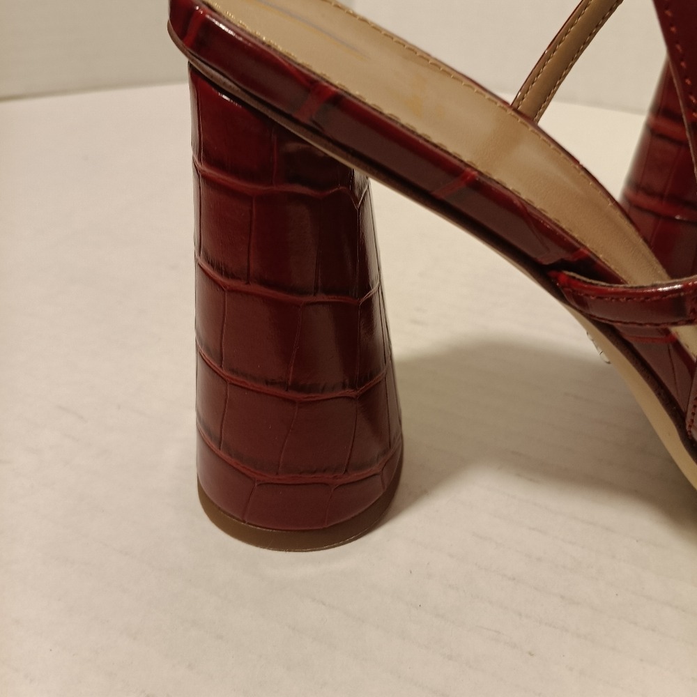 Sam Edelman Kit Sandal Womens 10 Burgundy Croc Embossed Square Toe Block Heel - Picture 7 of 9